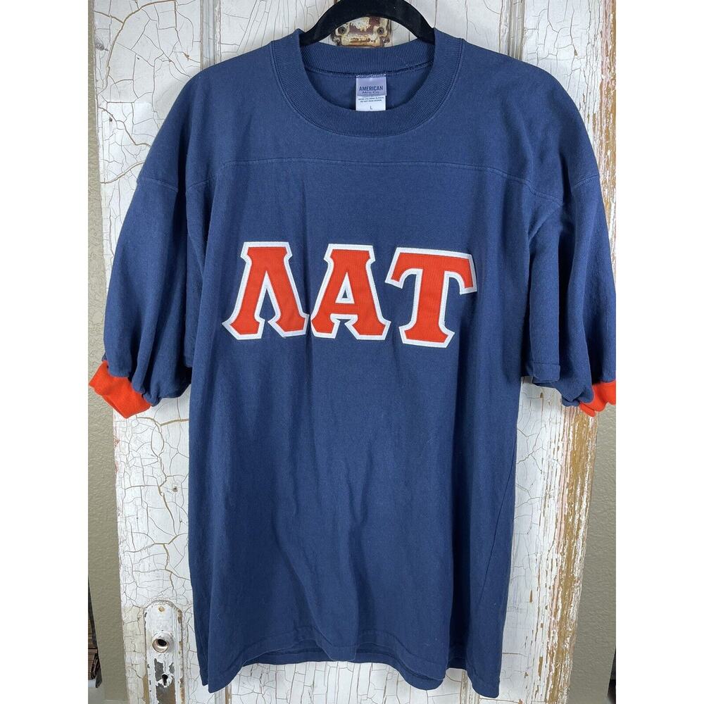 Vintage Style Fraternity Pledge Ringer Shirt Mens Size Large Greek Letters